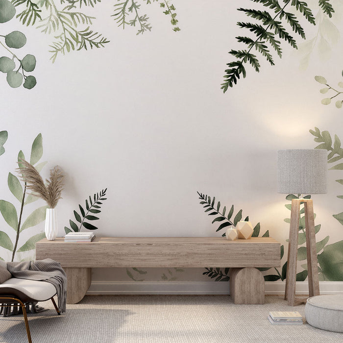 Green foliage Mural Wallpaper | Floral contour