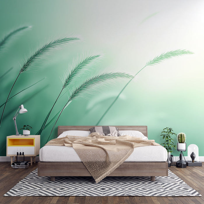 Muralna tapeta vodno zelena listja | Divje trave in svetloba