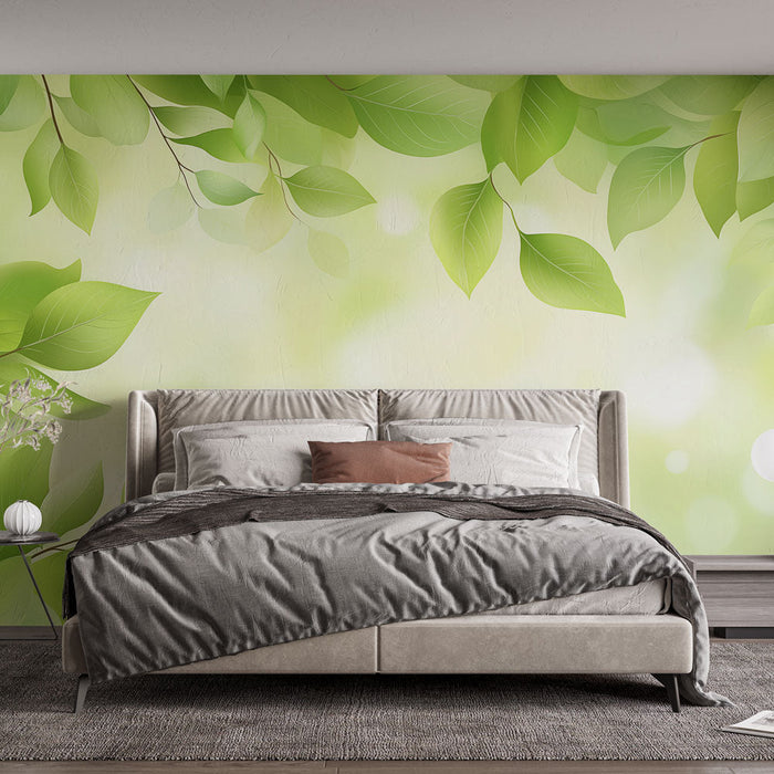 Mural Wallpaper green foliage | Drawing with muted background