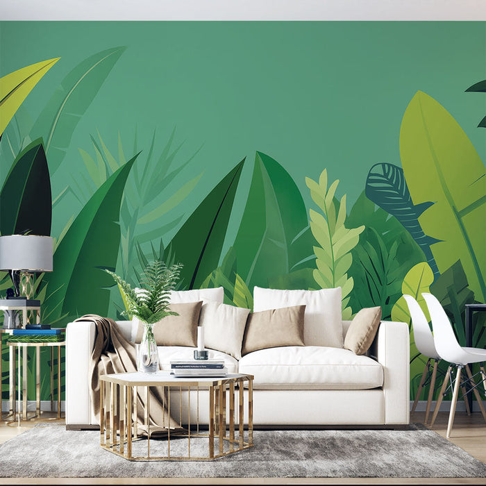 Mural Wallpaper green foliage | Drawing of a tropical forest