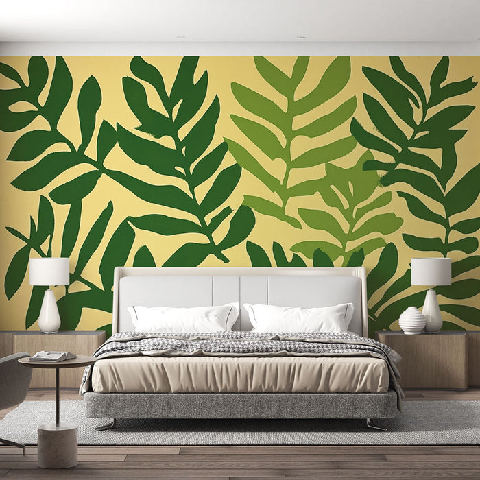 Papel pintado de follaje verde y beige | Follaje bicolor