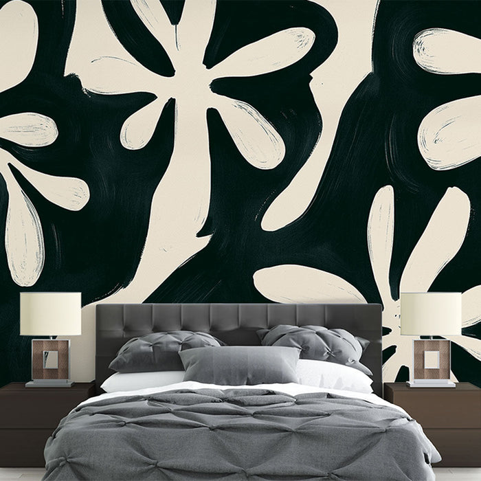 Bank and white  foliage Mural Wallpaper | Abstract painted leaves