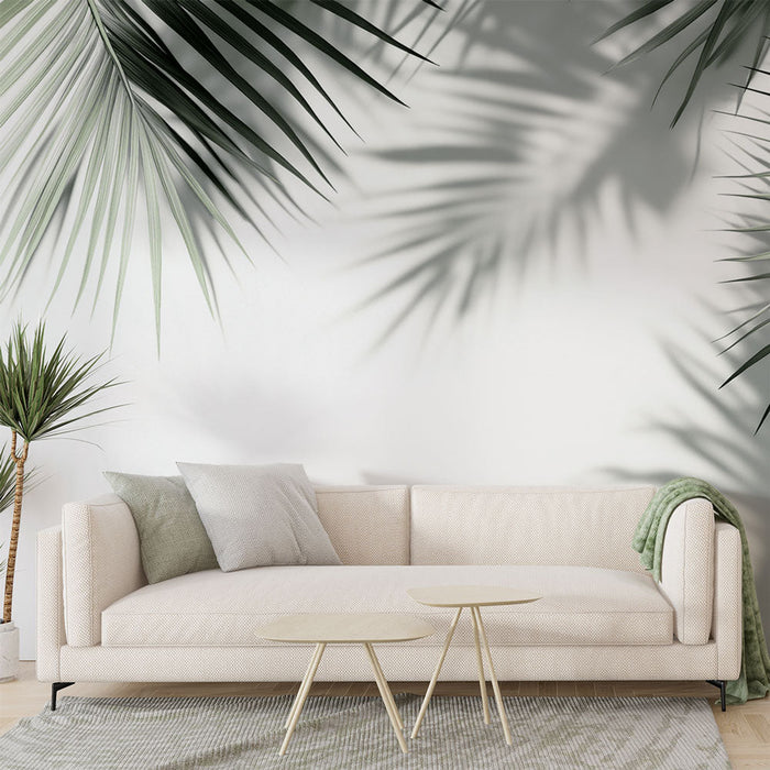 Mural Wallpaper green and white foliage | Palms and shadows