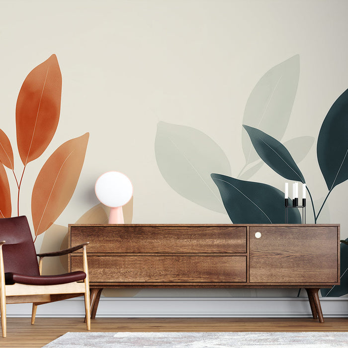 Green and orange foliage Mural Wallpaper | Duality of colors