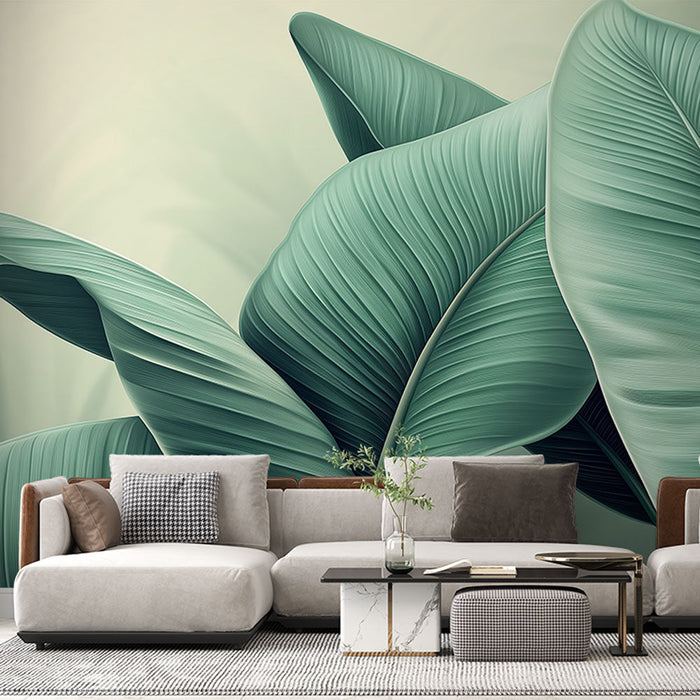 Mural Wallpaper green foliage | Banana leaf foliage and pastel background