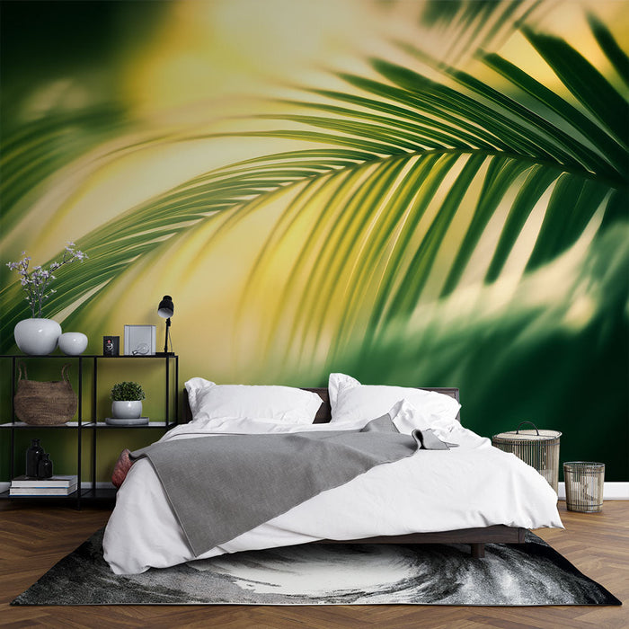 Mural Wallpaper green foliage | Palm leaf in the foreground