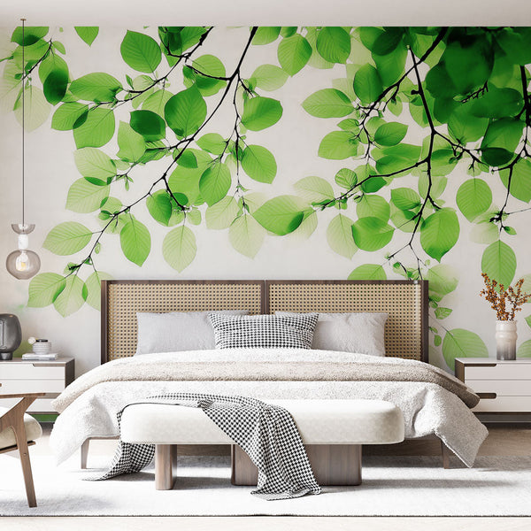 Mural Wallpaper green foliage | Green leaves seen from below — WonderMural