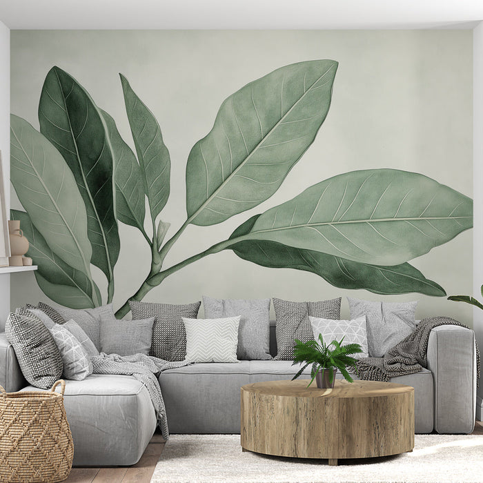 Mural Wallpaper green foliage | Pastel green background and green leaves