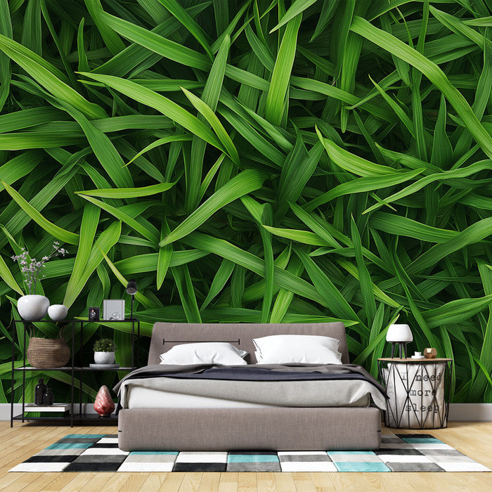 Mural Wallpaper green foliage | Lush green grasses in panoramic