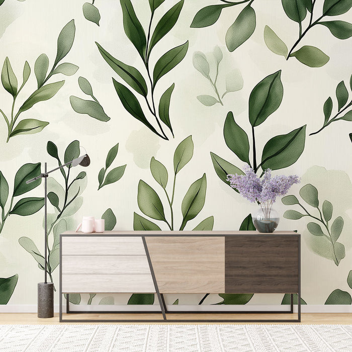 Papel pintado green foliage | Pastel herbarium