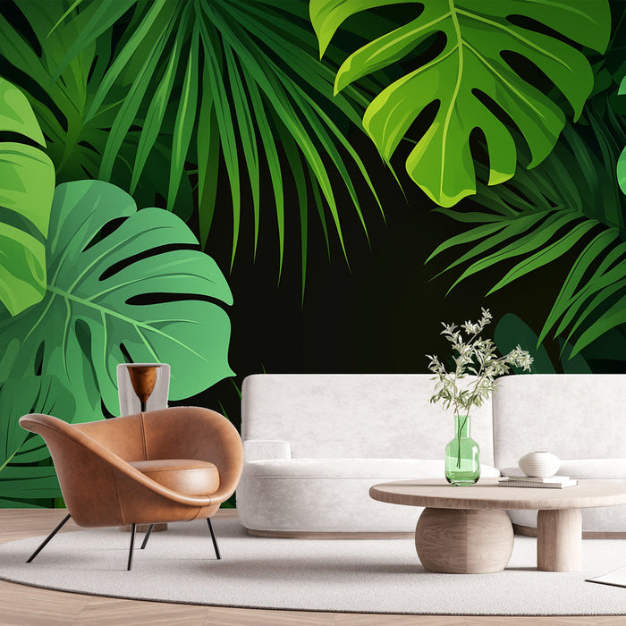 Mural Wallpaper green foliage | Monsteras and variations of greens