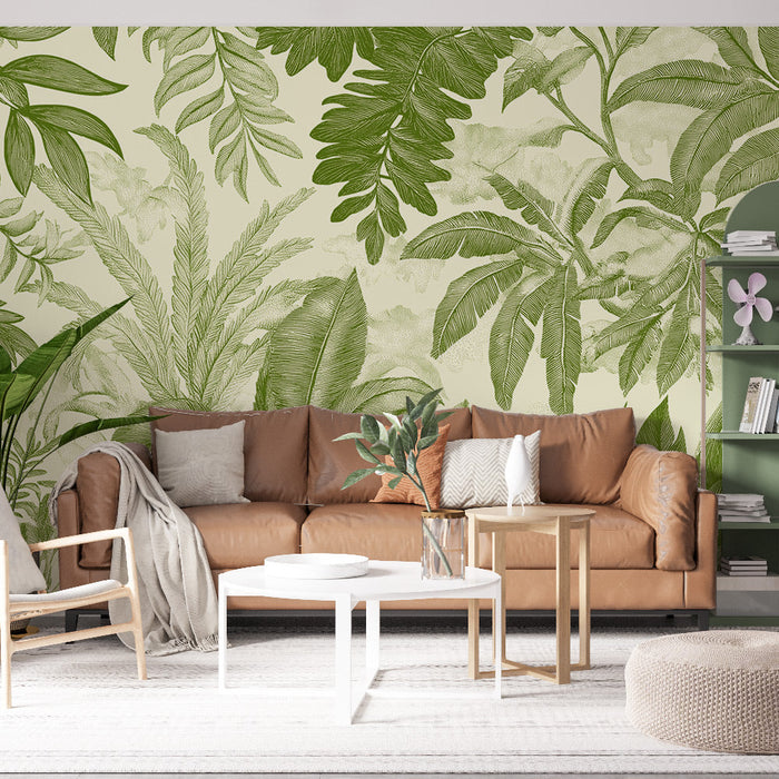 Fototapet yeşil yapraklık | Yeşil tonlarda yoğun yaprak deseni
