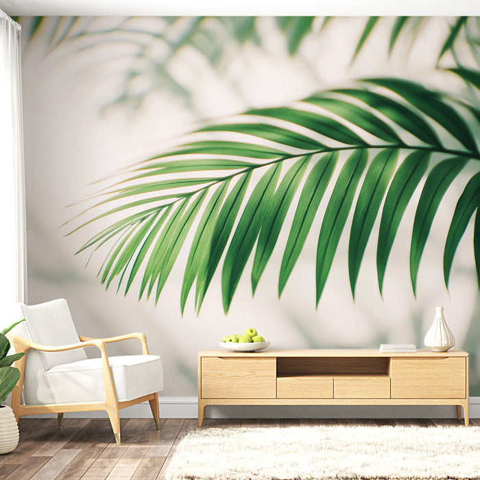 Green foliage Mural Wallpaper | Green palms and shadows