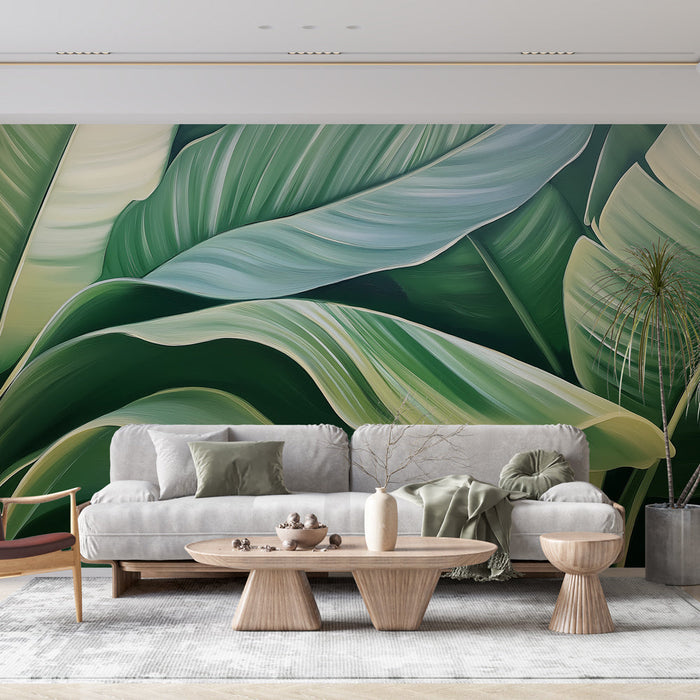 Green foliage mural wallpaper | Panoramic banana leaves