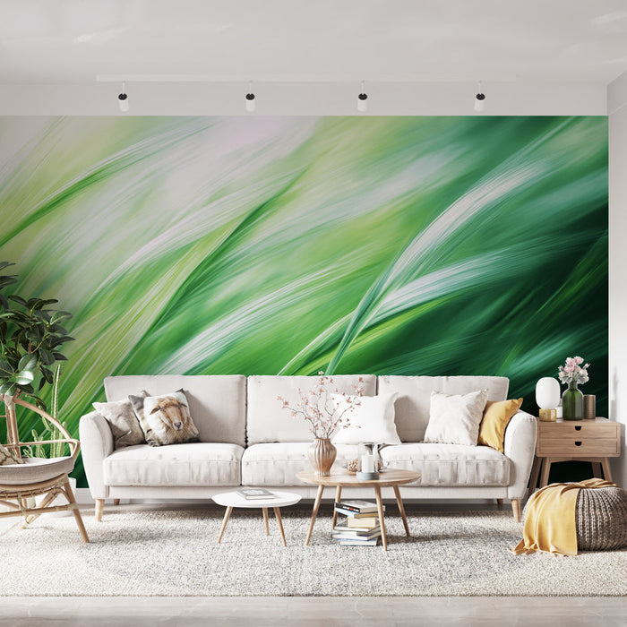 Mural Wallpaper green foliage | Painting of grasses and shades of greens