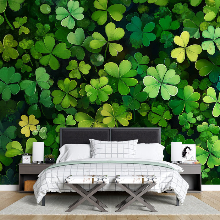 Mural Wallpaper green foliage | Four-leaf clovers