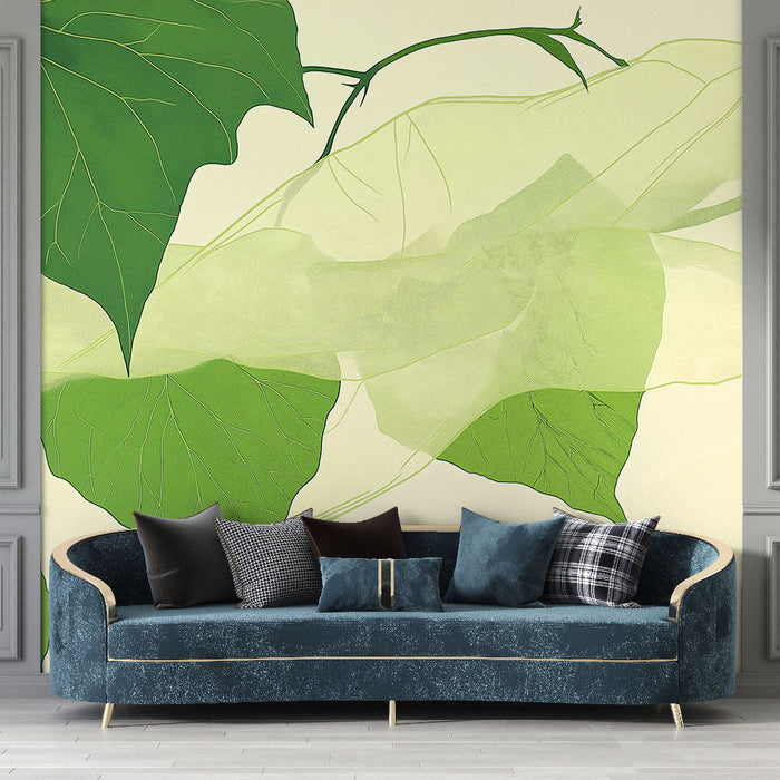 Papel pintado green foliage | Pastel veil and abstract ambiance