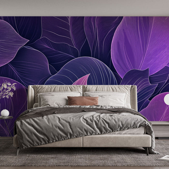 Ταπετσαρία τοιχογραφία μωβ φύλλωμα | Κομψά φύλλα και χαλαρωτικές αποχρώσεις