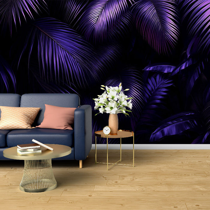 Tapet lilla løv | Eksotiske blade med glinsende refleksioner