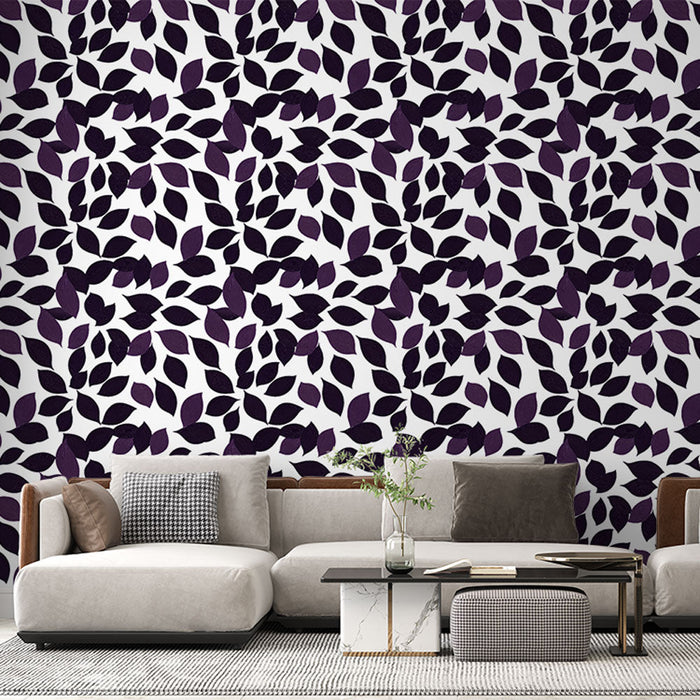 Tapetti lehtikuvio violetti | Abstrakteja lehtikuvioita vaalealla pohjalla