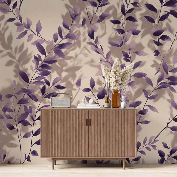 Tapete лилава листва | Лилави клони на светъл фон