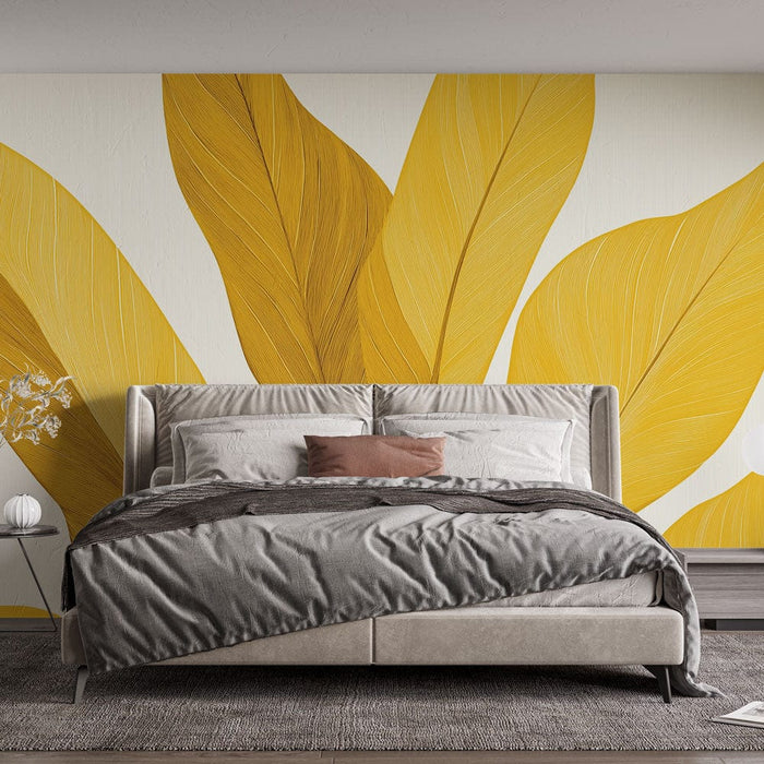 Tapeta golden banana leaf | Stylizované listy ve žlutých tónech na světlém pozadí