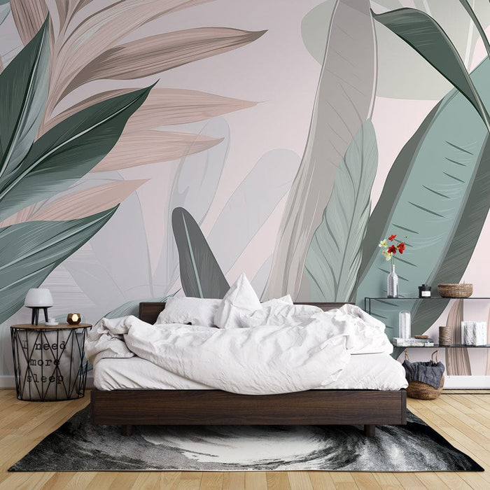 Tapet frunză de banană moale | Frunze delicate pe fundal pastelat
