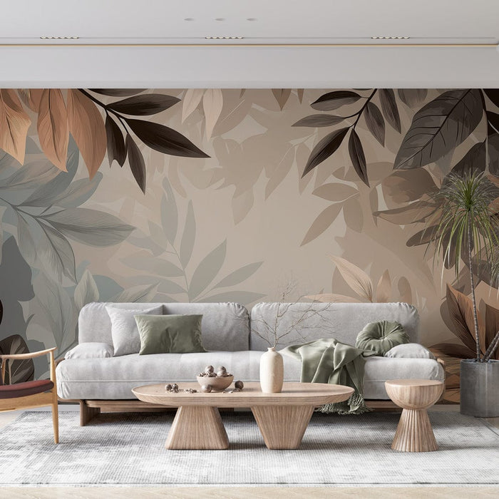 Carta da parati foglia di banana morbida | Motivo delicato di fogliame con toni neutri