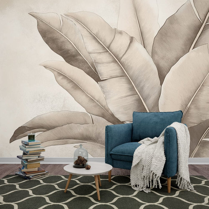 Elegáns banánlevél Tapéta | Stilizált levélminta bézs háttéren