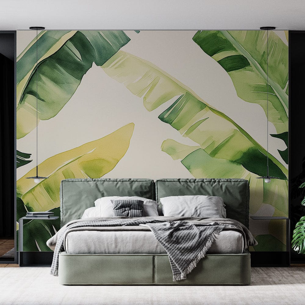 Papel de parede folha de banana | Folhas de banana em aquarela — WonderMural, image size:1000x1000