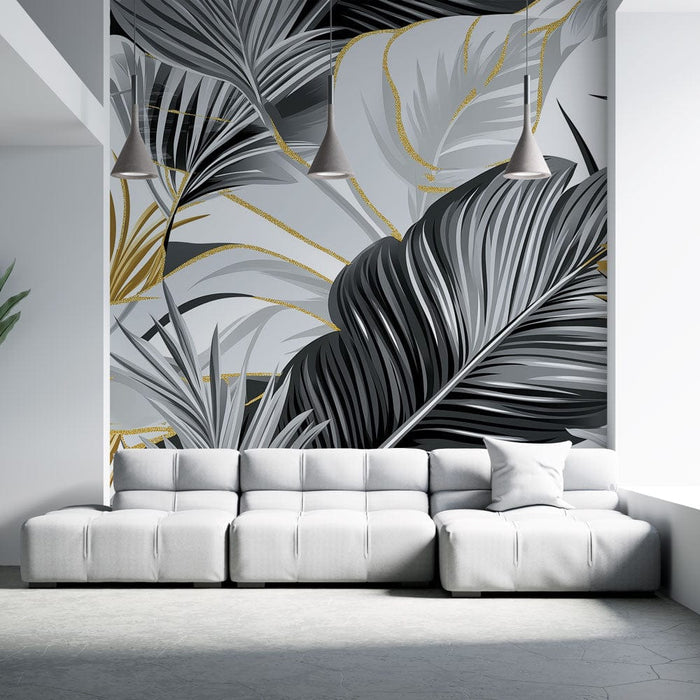 Fototapet banana leaf | Gylne og monokrome blader