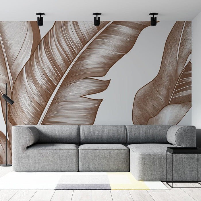 Фототапет бананов лист | Елегантни листа в шоколадови тонове на светъл фон