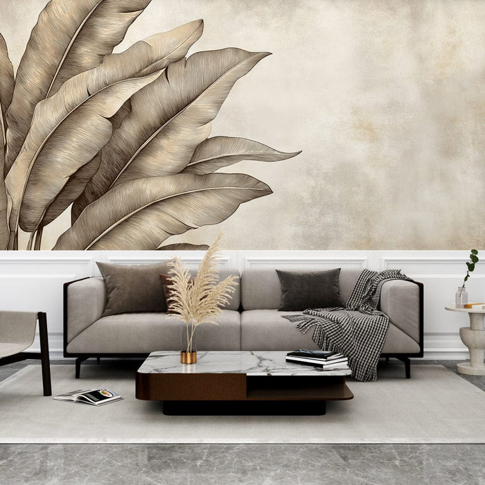 Tapet frunză de bananier | Frunze elegante pe fundal crem