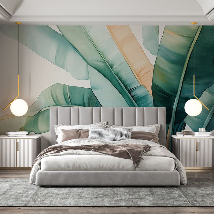 Ταπετσαρία τοίχου φύλλο μπανάνας | Αιθέρια φύλλα σε αποχρώσεις του πράσινου και του κίτρινου