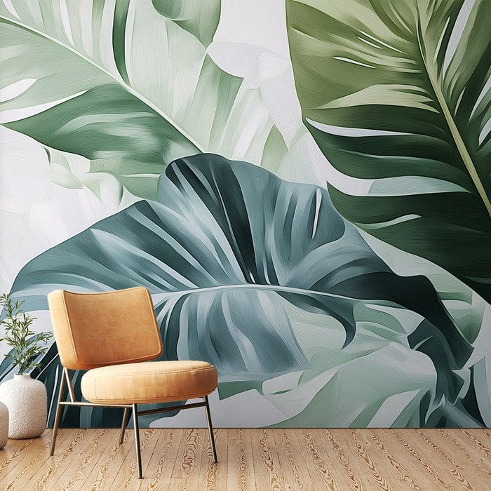 Тапет бананово листо | Луксозни листа в нюанси на зелено и синьо