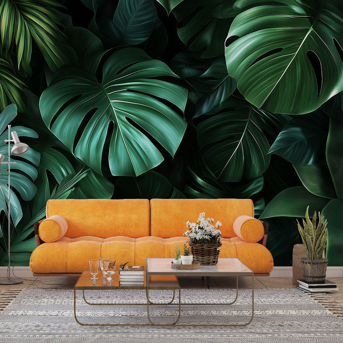 Carta da parati banana leaf | Foglie verde scuro e motivi rigogliosi