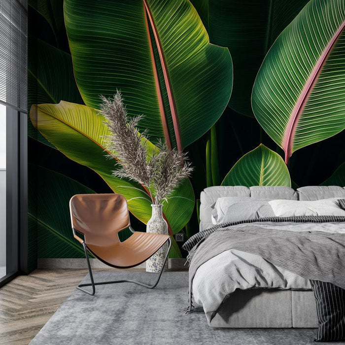 Tapeta liscie banana | Bujne zielone liscie z akcentami zóltego