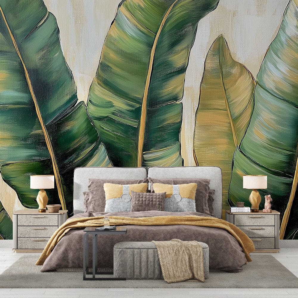 Papel de parede folha de banana | Folhas verdes exuberantes com toques —  WonderMural, image size:1000x1000