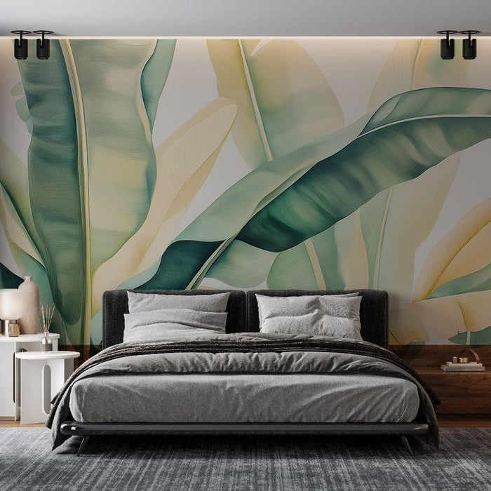 Fototapet bananblad | Store blade med elegante grønne og gule nuancer