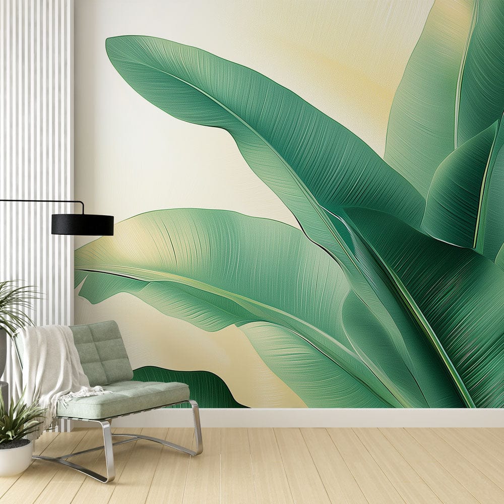 Papel de parede folha de banana | Folhas verdes grandes e fundo claro —  WonderMural, image size:1000x1000