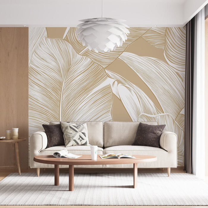 Фототапет banana leaf | Елегантен листен мотив на неутрален фон