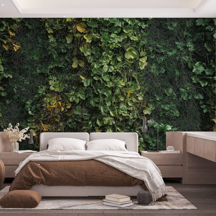 Fototapet muz yaprağı | Yeşil duvar yeşil tonları ve altın dokunuşlarıyla