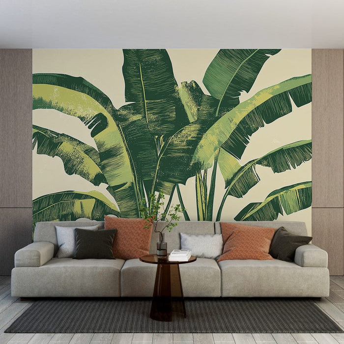 Fototapet muz yaprağı | Yumuşak arka plan üzerinde zarif palmiyeler