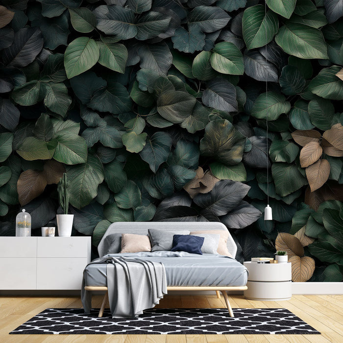 Тапет бананово листо растение | Листа със златни и наситено зелени отражения