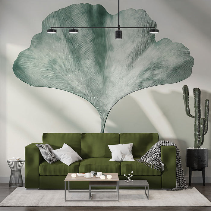 Mural Wallpaper ginkgo leaf | Delicate ginkgo leaf pattern in pale green shade