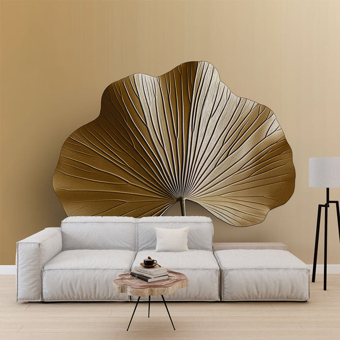 Fototapet golden leaf | Elegant tekstureret blad på beige gradient baggrund