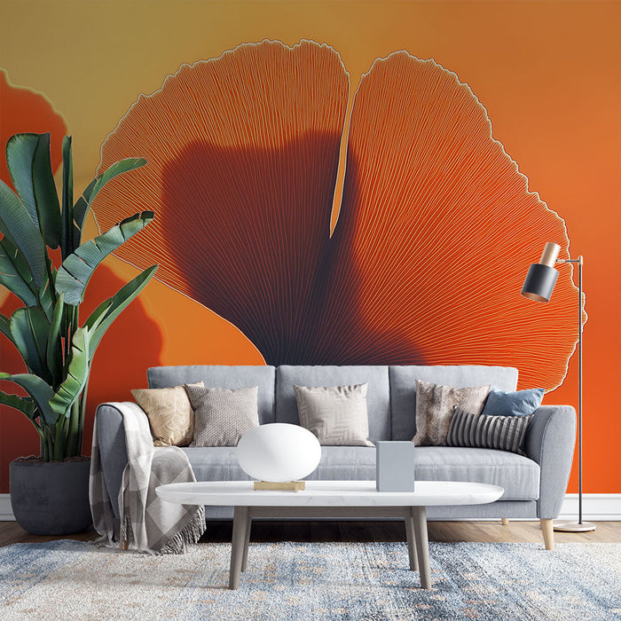 Carta da parati Foglia | Elegante illustrazione di una foglia su sfondo arancione