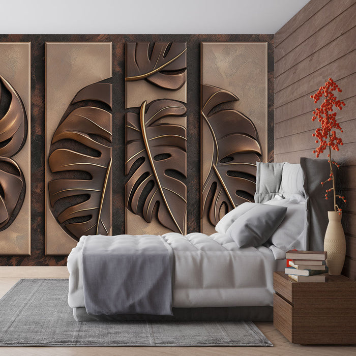Fototapet reliefblad | Bronsmönster på strukturerad bakgrund