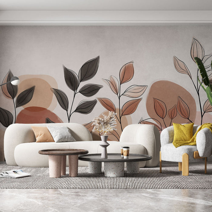 Тапет с листа и абстрактни форми | Елегантни силуети на листници върху меки форми