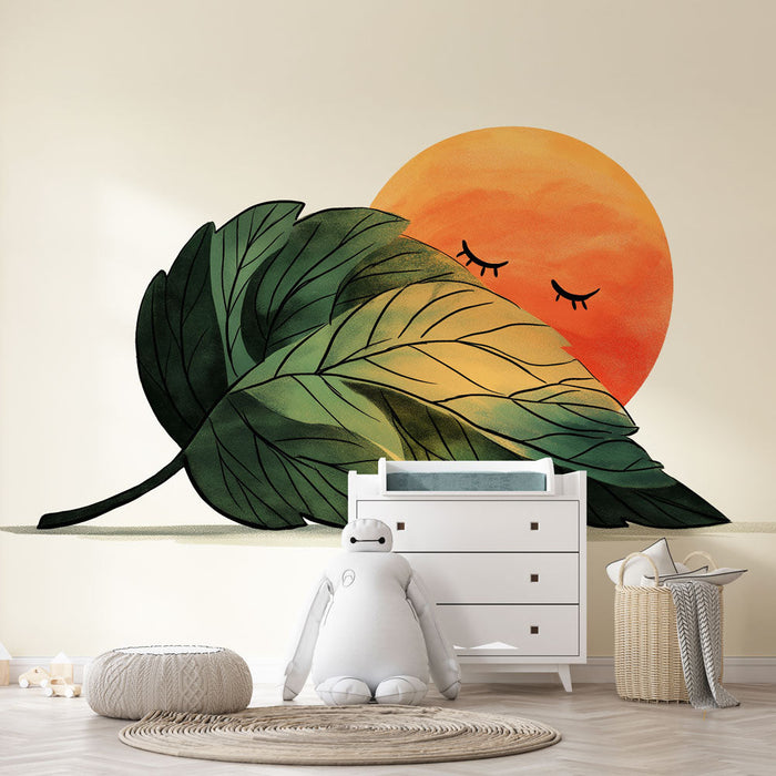 Fototapet blad og sol | Beskyttende blad og en sovende sol